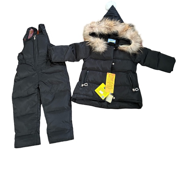 NWT Winter Warm Hooded Fur trim Snowsuit Puffer Jacket with Snow Ski Bib Pants - Picture 2 of 7